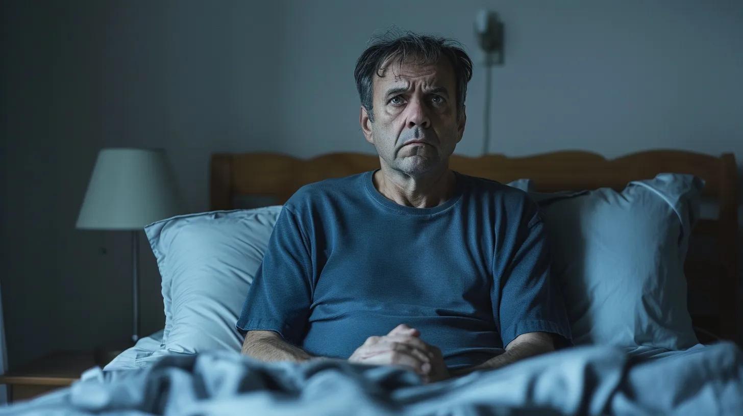 Man sitting on bed with a concerned expression, depicting feelings of fatigue and restlessness, relevant to discussions on chronic fatigue and wellness solutions at Elevated Chiropractic Broomfield.